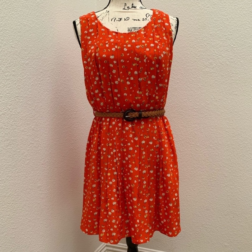 🆕 ModCloth peach orange floral tie belt summer dress